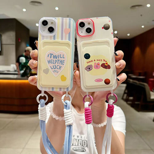 Designer Iphone Case With Lanyard And Card Holder - Body Material: Silicon