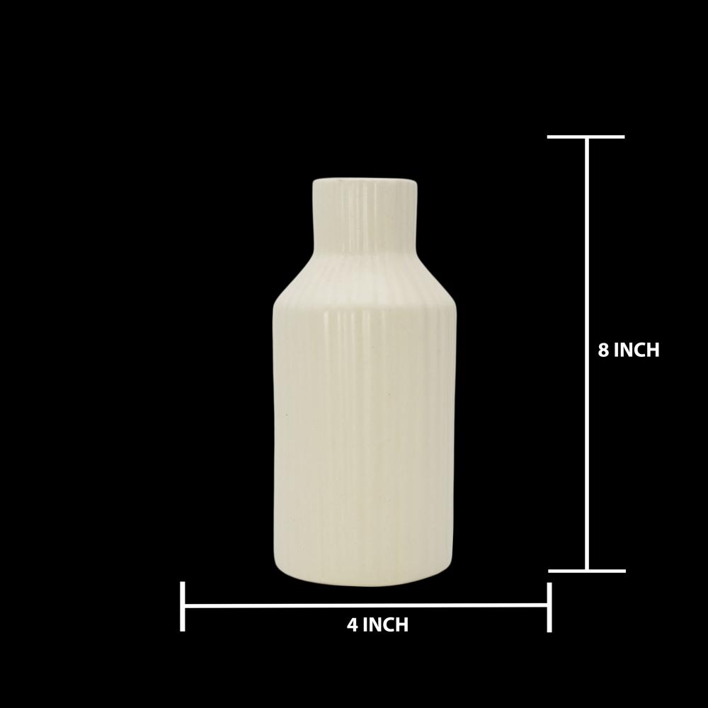 Ceramic High Neck Bottle Vase - Color: White
