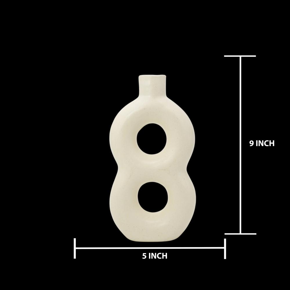 Ceramic Double Ring Flower Vase - Color: White