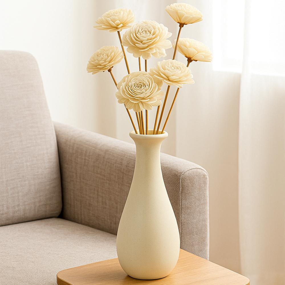Ceramic Bottle Round Flower Vase Medium - Color: White