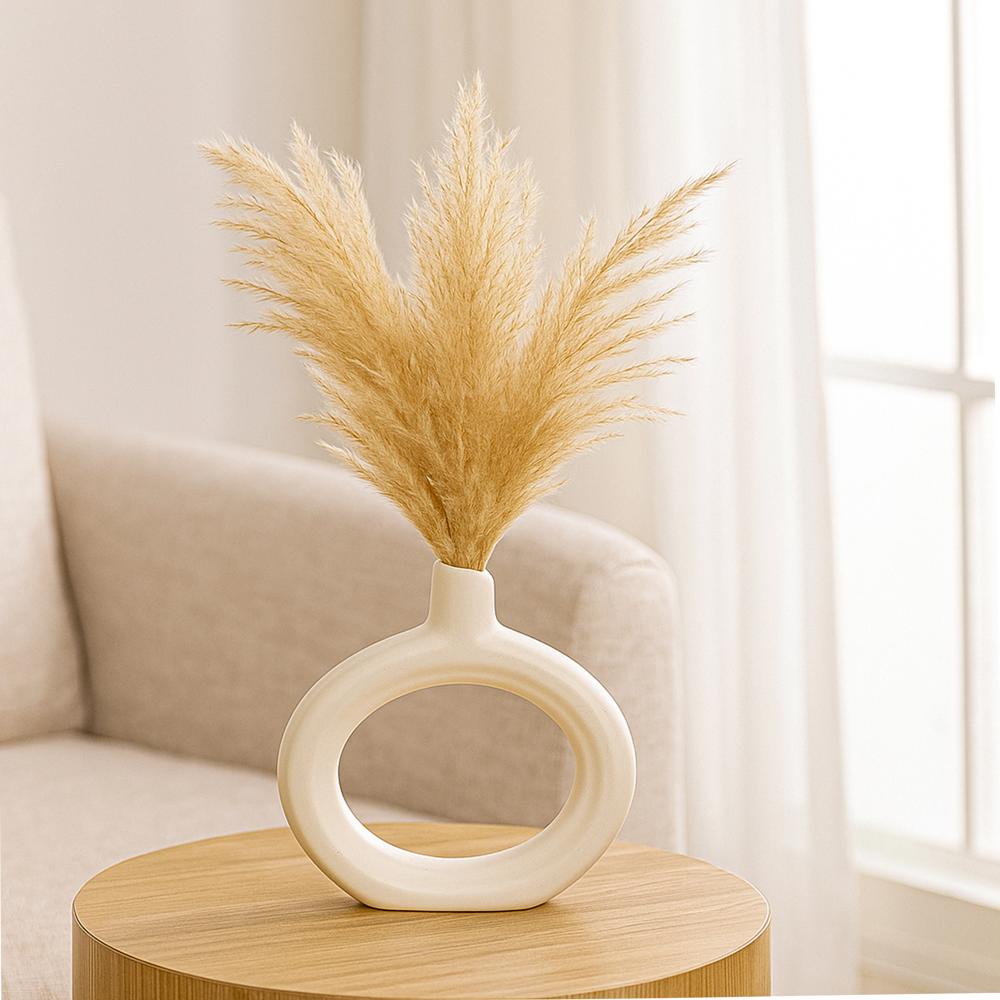 Ceramic Oval Ring Flower Vase - Color: White
