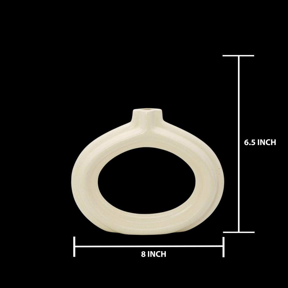 Ceramic Oval Ring Flower Vase - Color: White