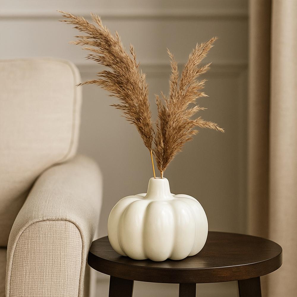 Ceramic Pumpkin Flower Vase - Color: White