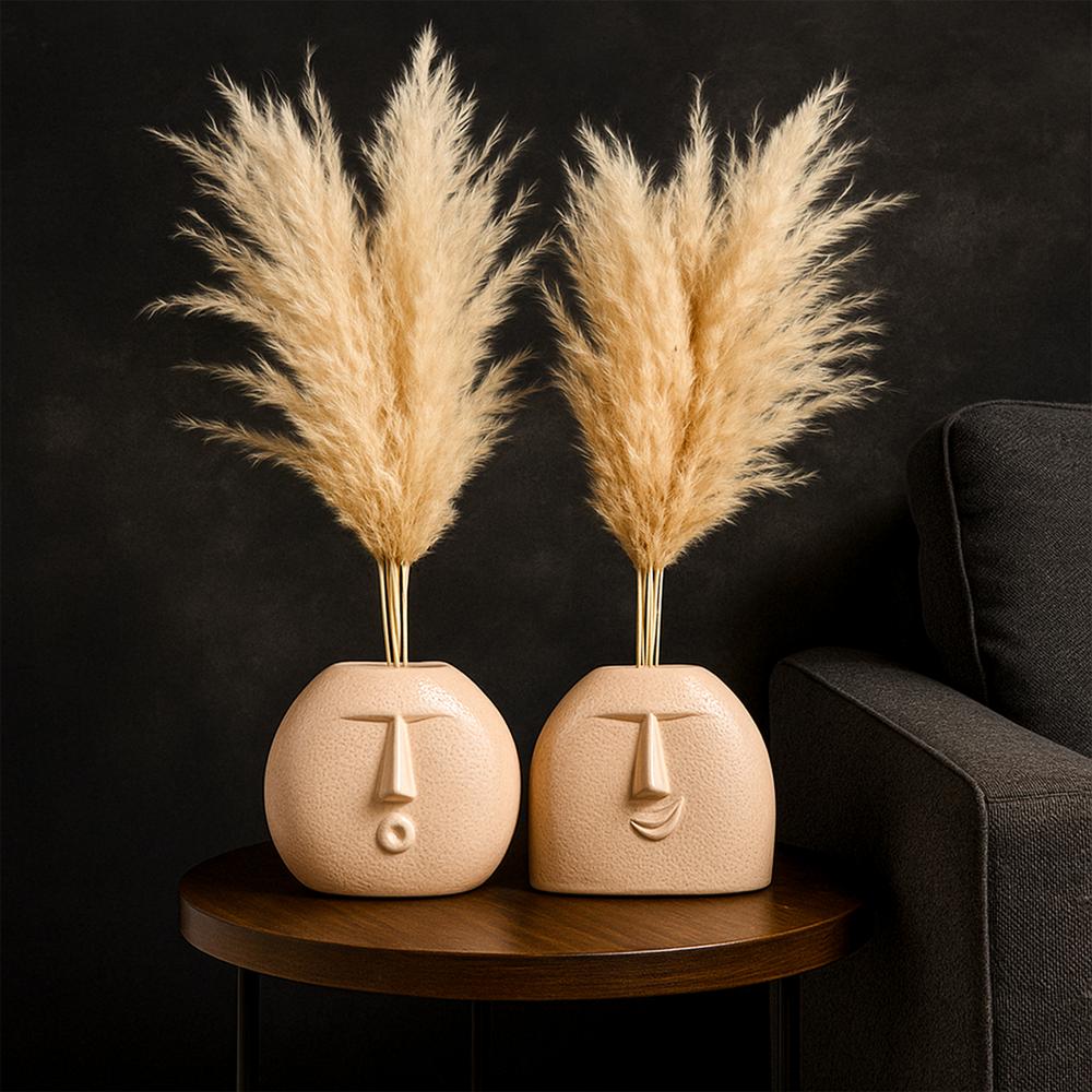 Ceramic Round Face Set Of 2 Brown