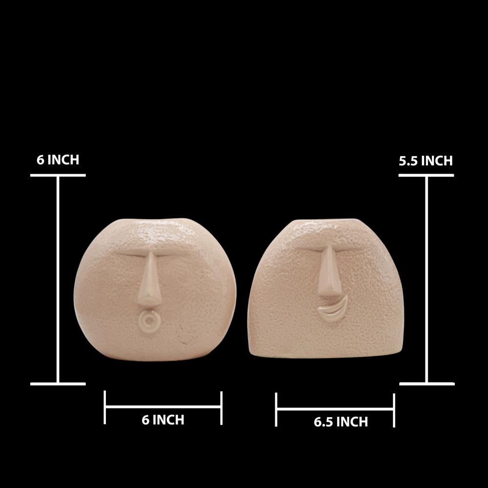Ceramic Round Face Set Of 2 Brown
