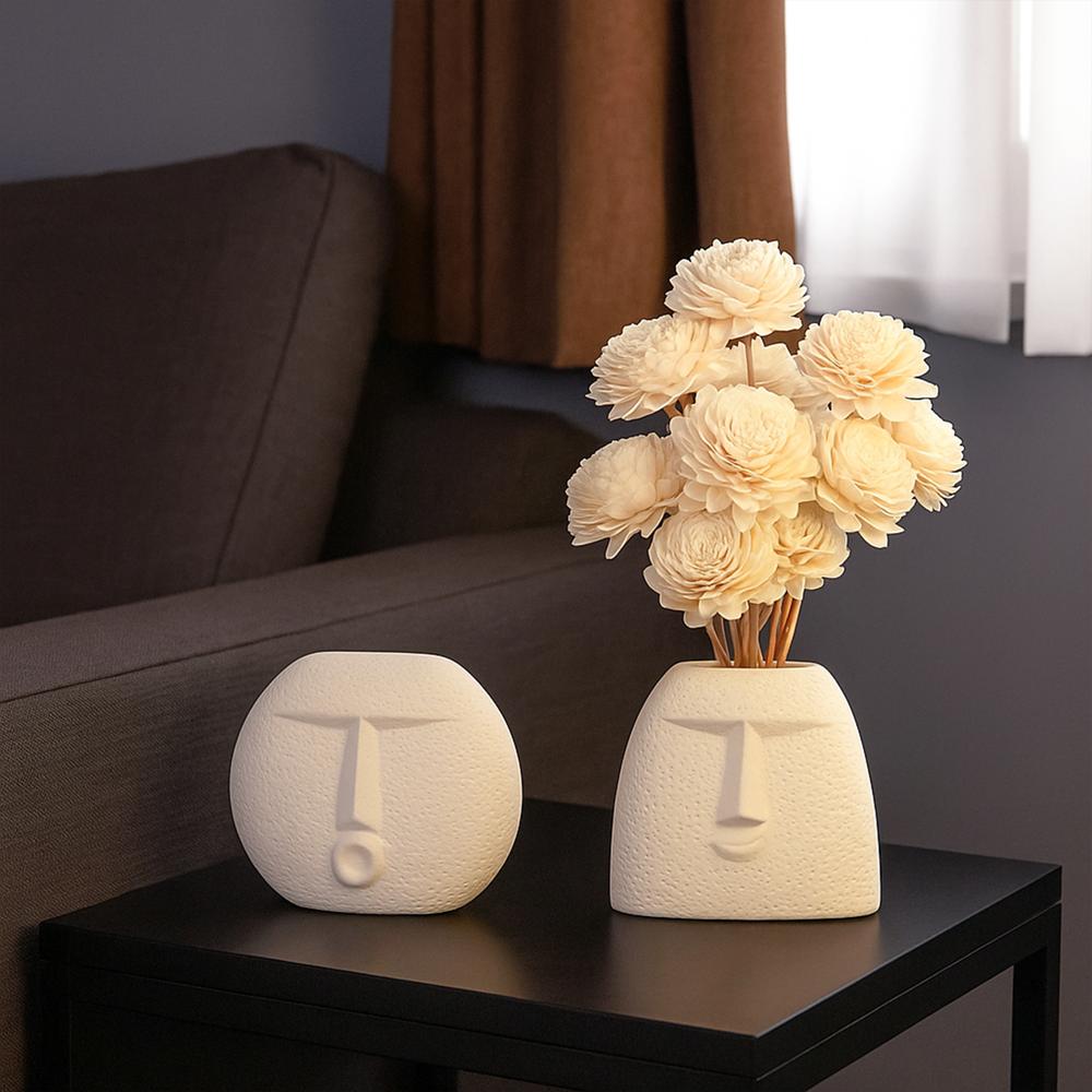  Ceramic Face Vase Set Of 2 Off white 