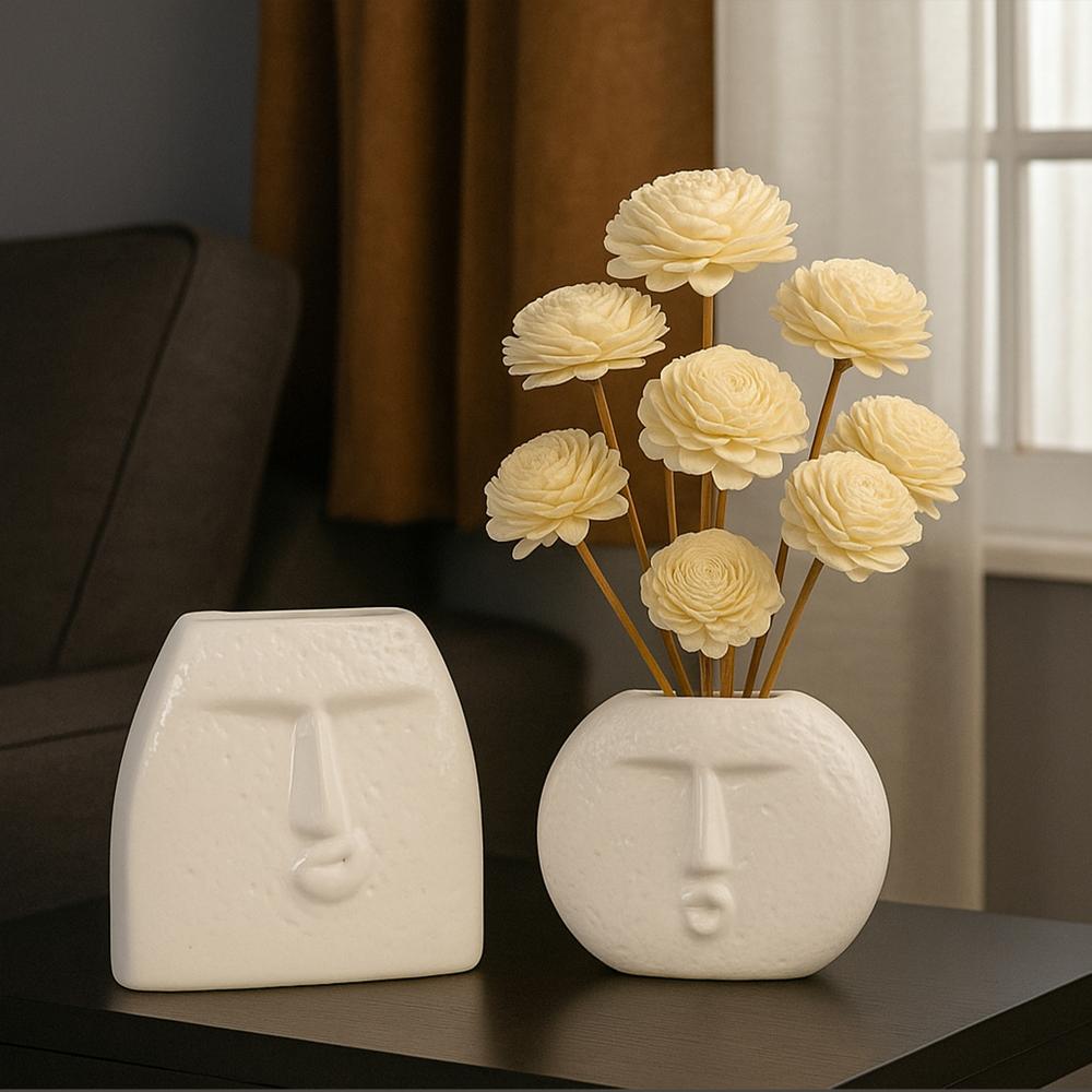 Ceramic Round Face Set Of 2 White - Design Type: Customizable