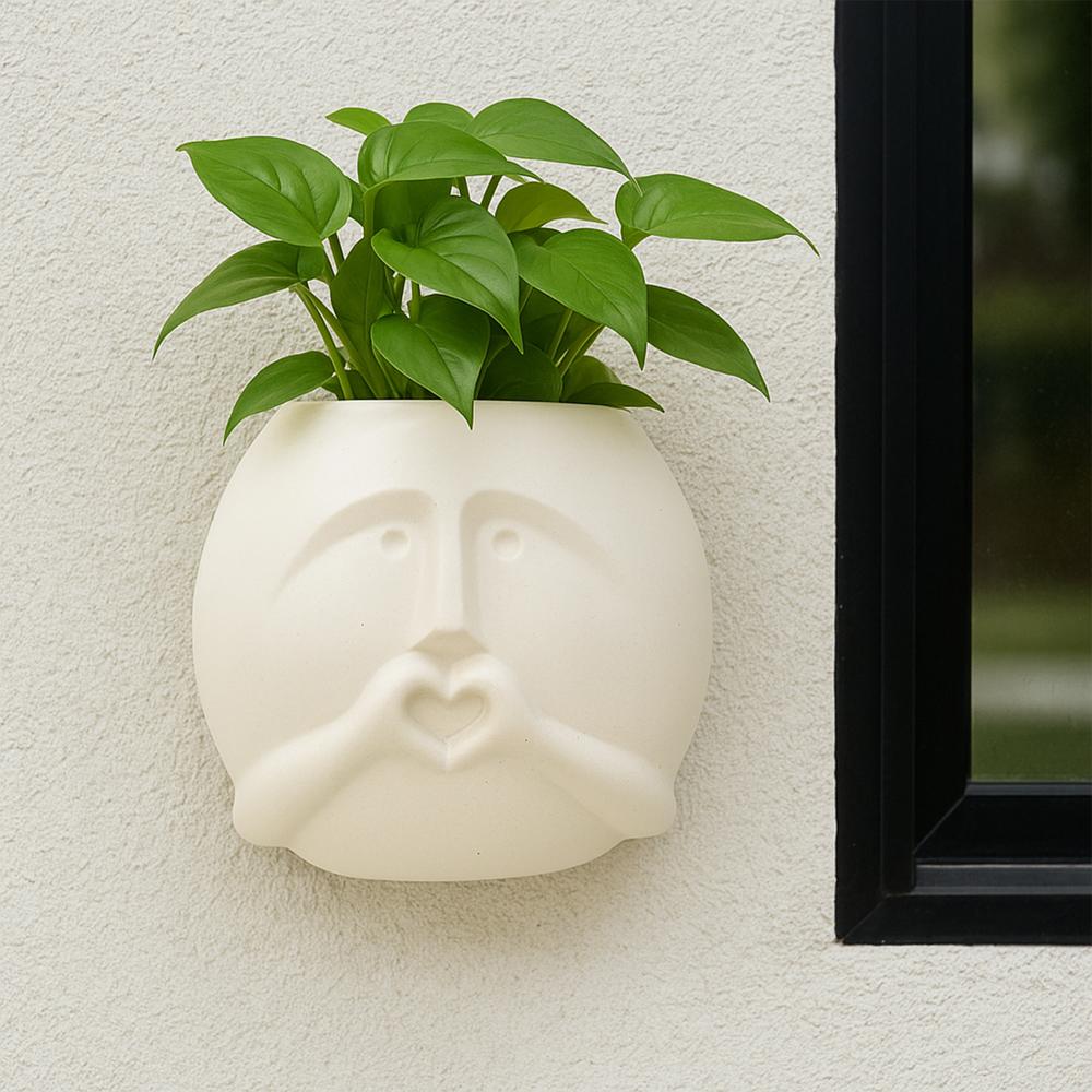 Ceramic Round Face Planter Heart White - Design Type: Customizable