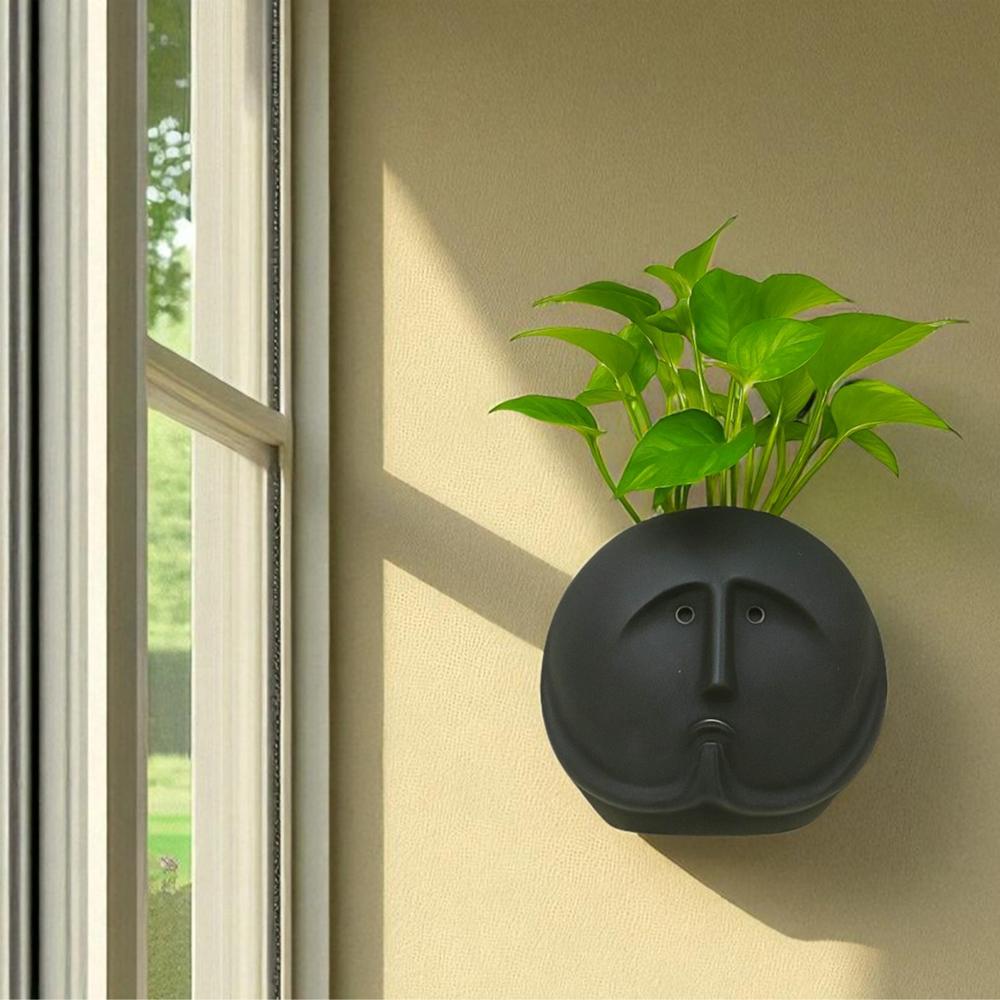 Ceramic Round Face Planter Black