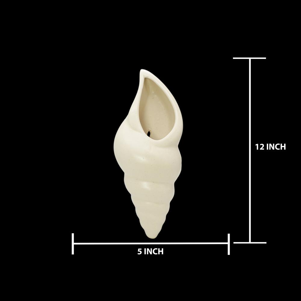 Ceramic Shankh Wall Planter - Color: White