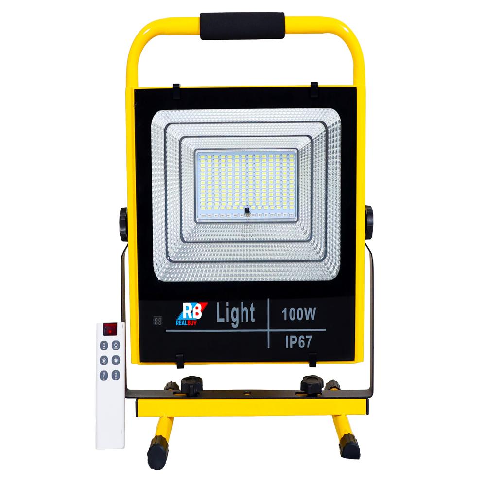RealBuy Rechargeable LED Flood Light 100W with 12000mAh Lithium Battery and Remote Control Cool White (IP66 Water-Proof)