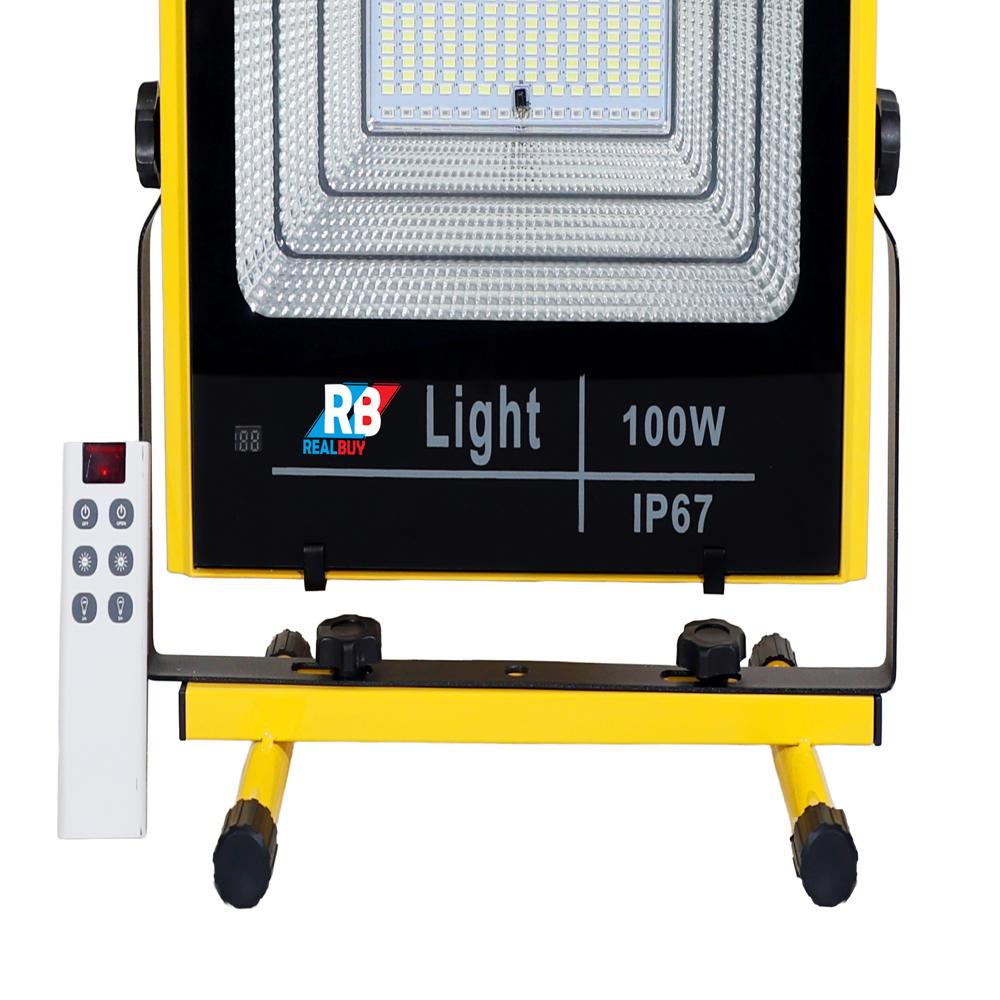 RealBuy Rechargeable LED Flood Light 100W with 12000mAh Lithium Battery and Remote Control Cool White (IP66 Water-Proof)