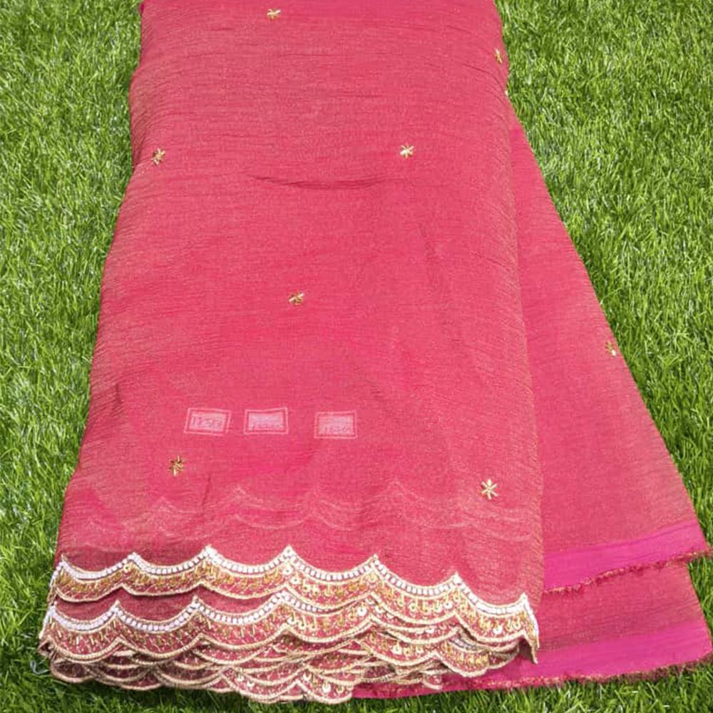 Pure Viscose Tissue Crush Fabric With Hand Moti Embroidery 44" Width, 80 Gsm - Length: 20  Meter (m)