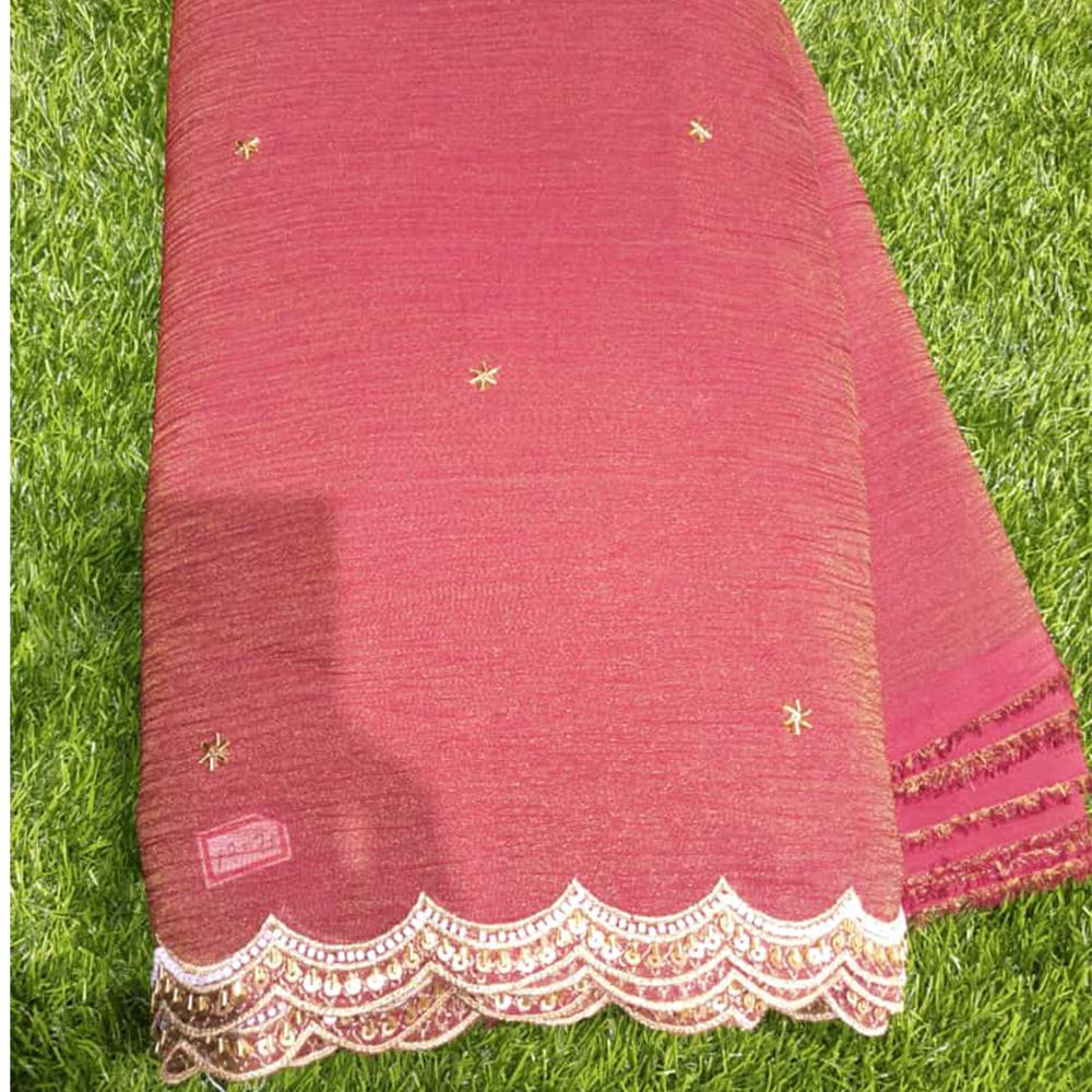 Pure Viscose Tissue Crush Fabric with Hand Moti Embroidery 44