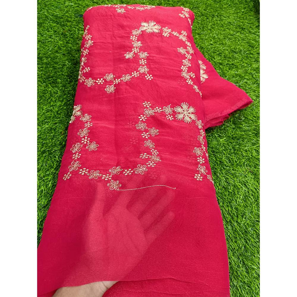 Two-Tone Silk Fabric with Semi Beads Embroidery Work 44