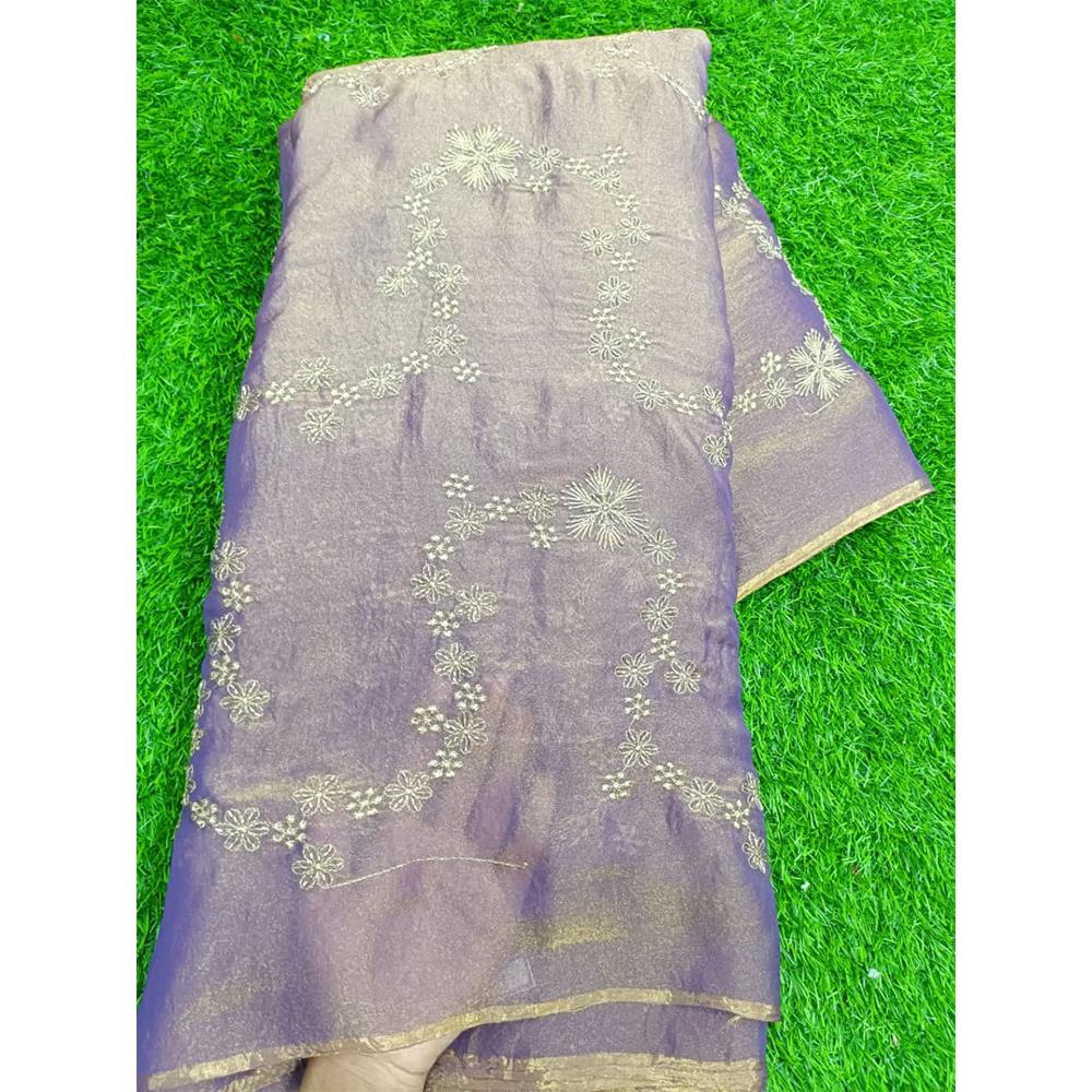 Two-Tone Silk Fabric with Semi Beads Embroidery Work 44