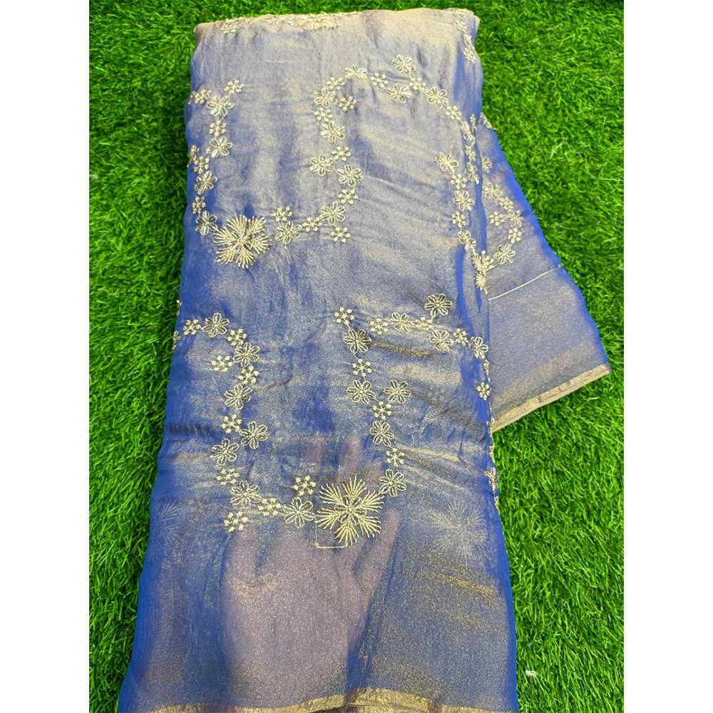 Two-Tone Silk Fabric with Semi Beads Embroidery Work 44