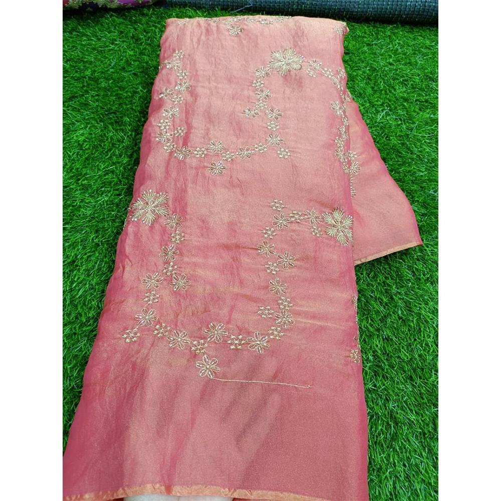 Two-Tone Silk Fabric with Semi Beads Embroidery Work 44