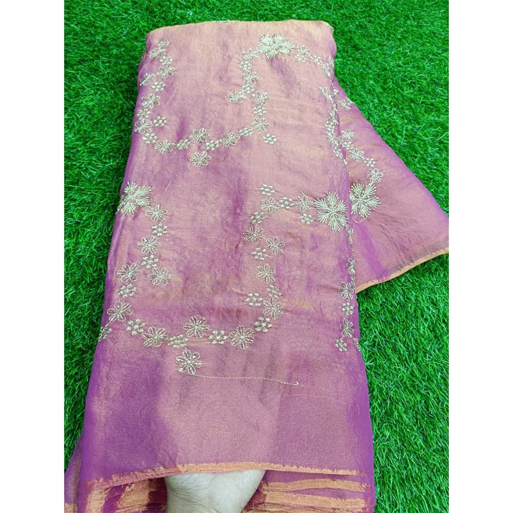 Two-Tone Silk Fabric with Semi Beads Embroidery Work 44