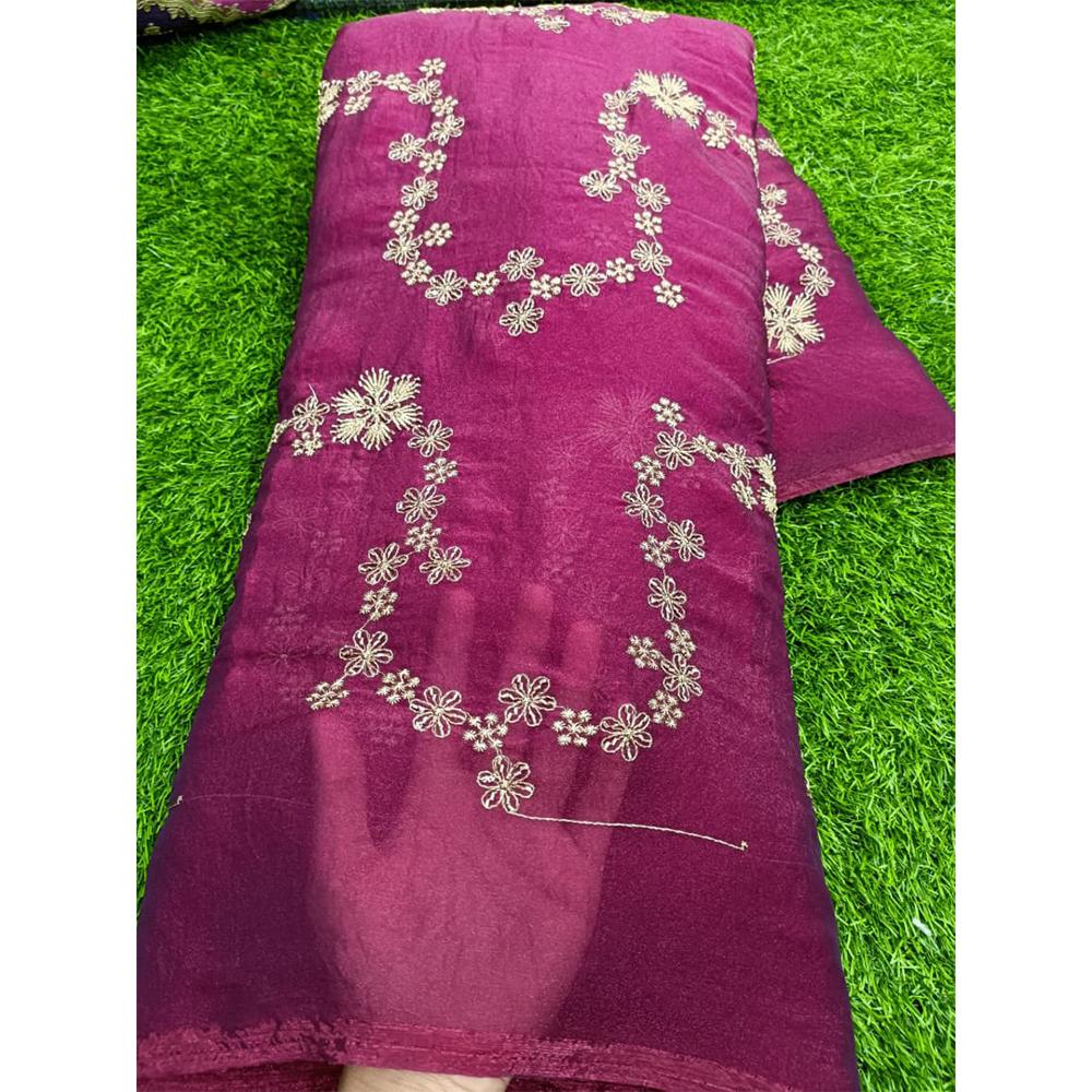 Two-Tone Silk Fabric with Semi Beads Embroidery Work 44