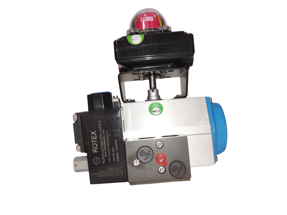 3 Way Ball Valve With Pneumatic Rotary Actuator - Finish: Color Coated