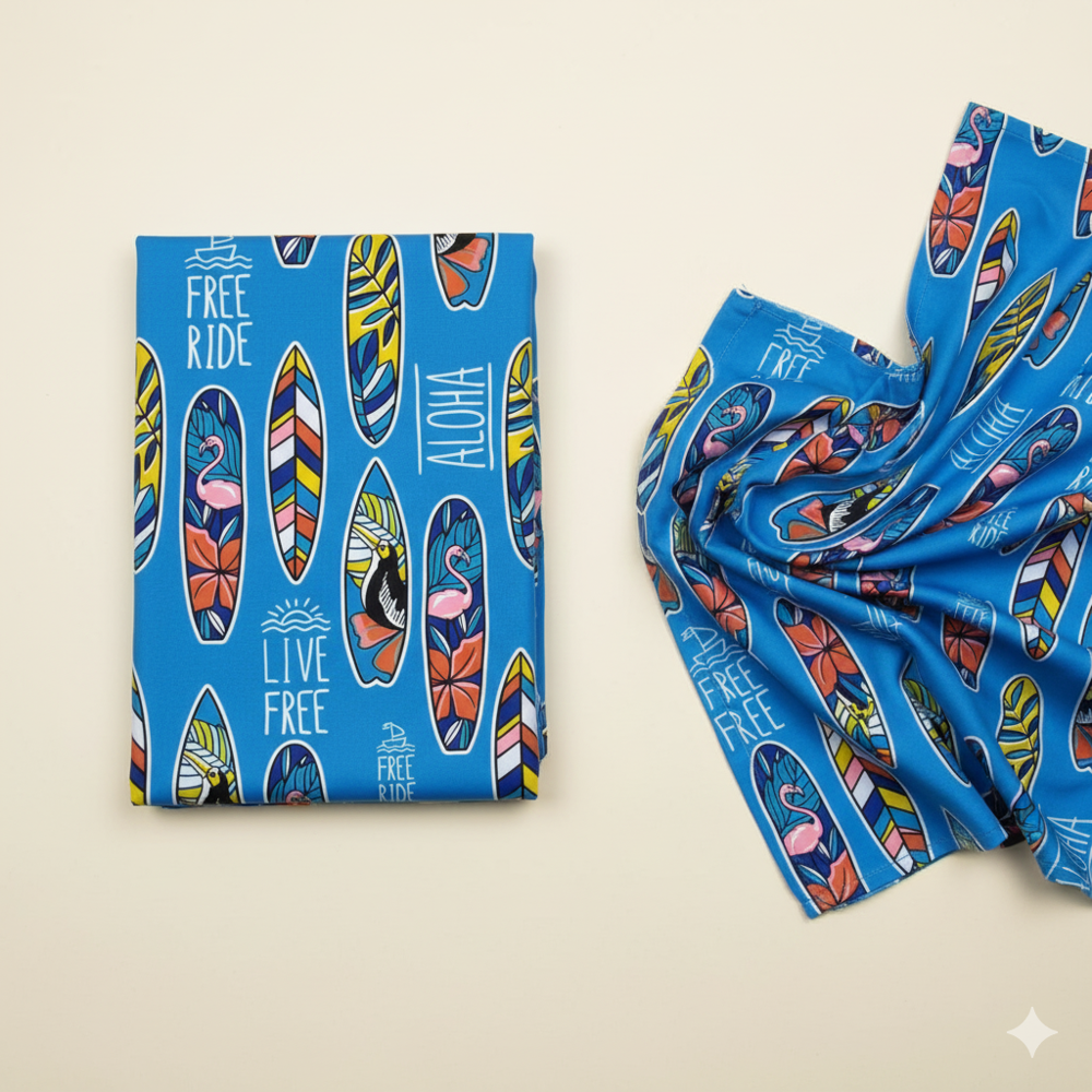 Digital Printed Tissue Gold Fabric - Color: Blue
