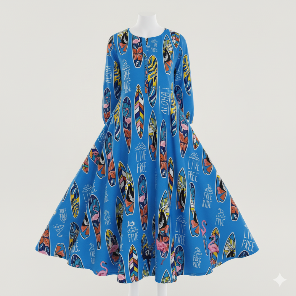 Blue Printed Georgette Fabric, Digital Prints