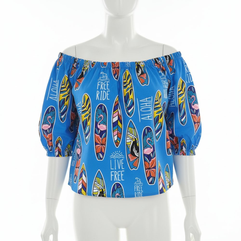 Digital Printed Tissue Gold Fabric - Color: Blue