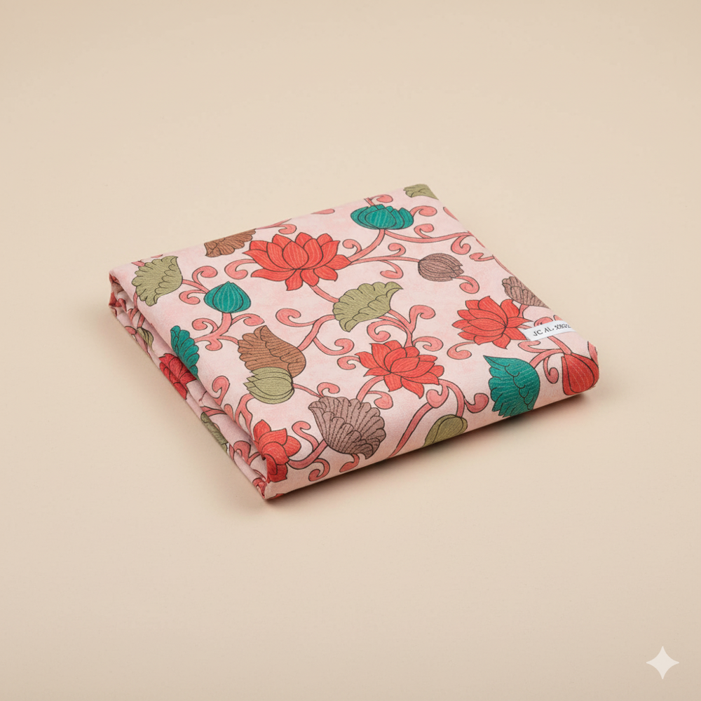 Lotus Flower Digital Print Satin Fabric - Application: Sarees