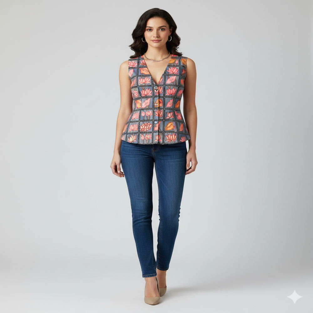 Cambric Kalamkari Fabric, Digital Prints, Multicolour