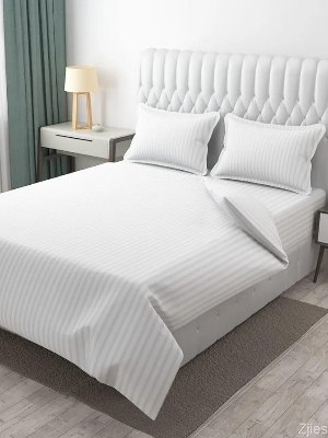 Plain Stripes Bedsheets Double Bed Sheet 90*100 Inches - Color: White