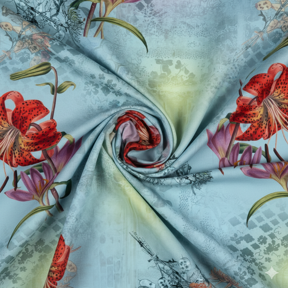 Floral Print Fabric, Digital Prints, Multicolour