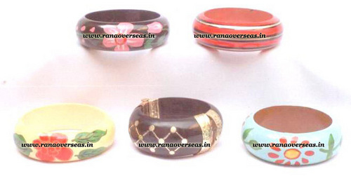 Wooden Painted Bangles - 2.2 - 3 Inches, Blue, Brown, Green, Yellow | Perfect for Party Use
