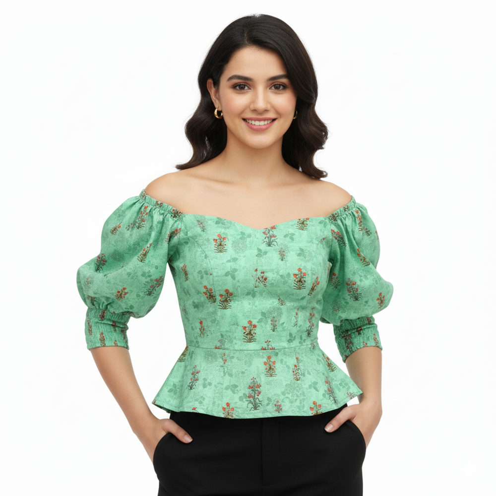 digital Floral Print Fabric green 