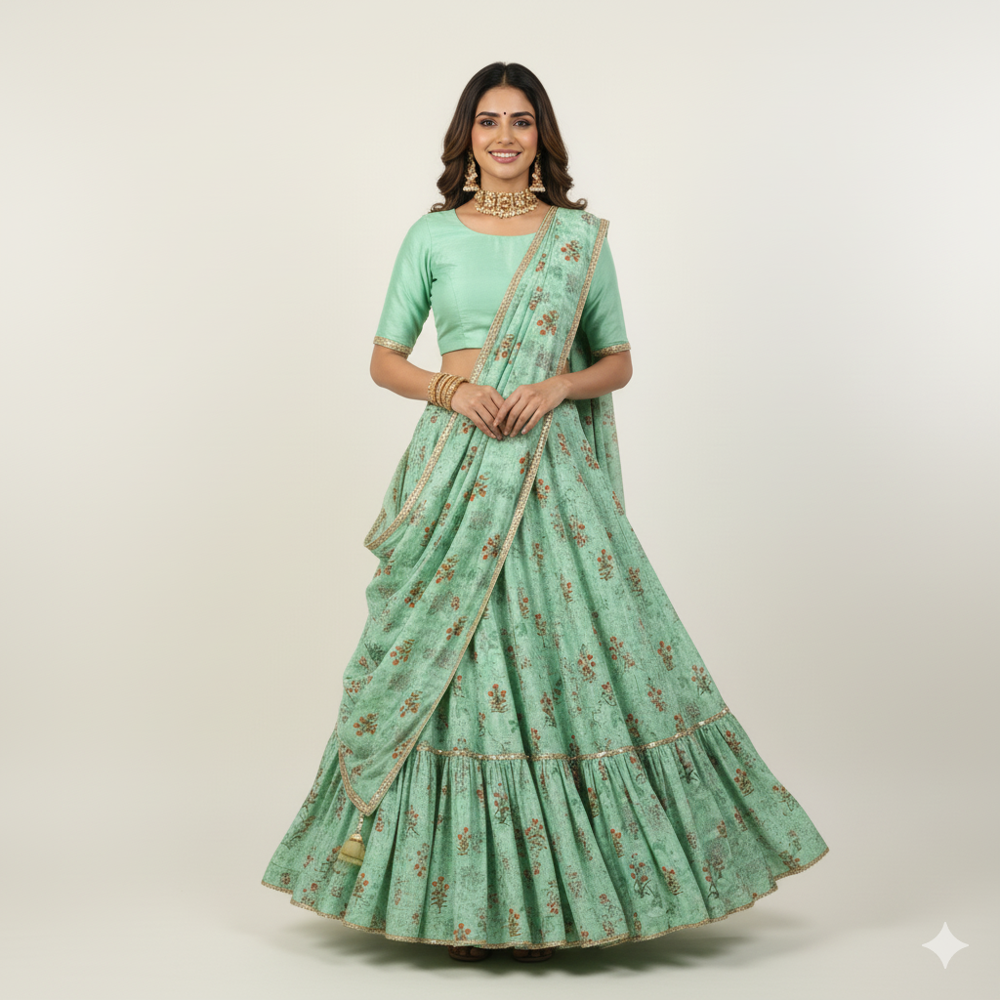 digital Floral Print Fabric green 