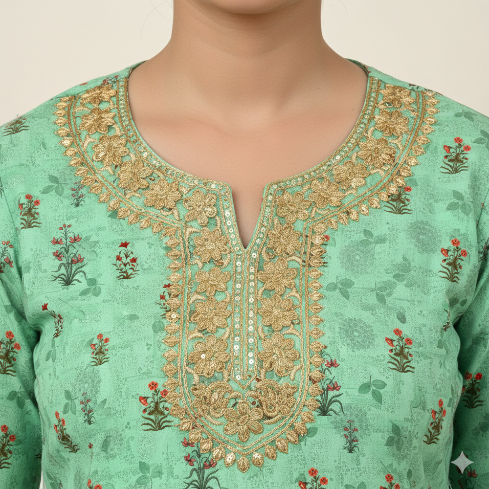 digital Floral Print Fabric green 