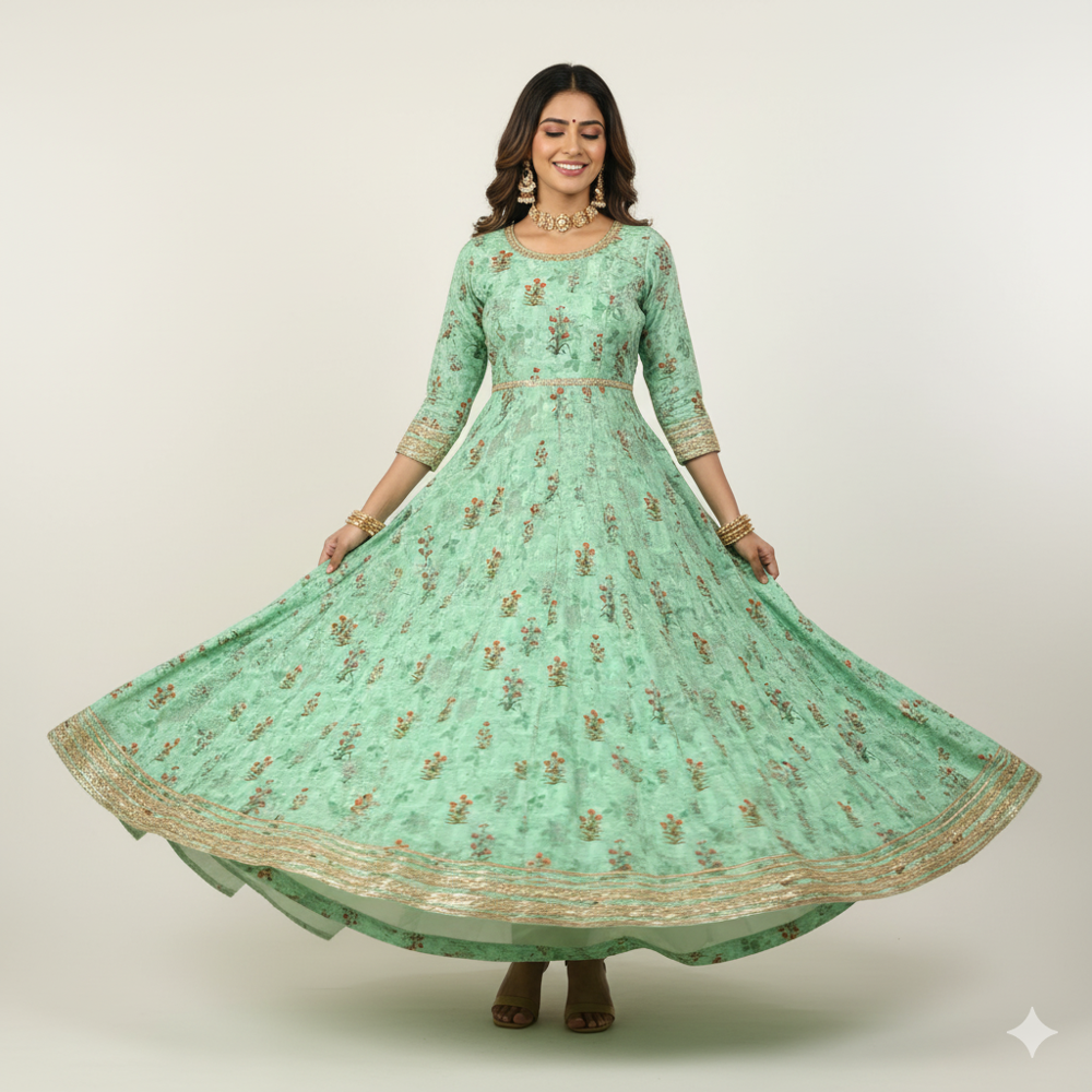 digital Floral Print Fabric green 