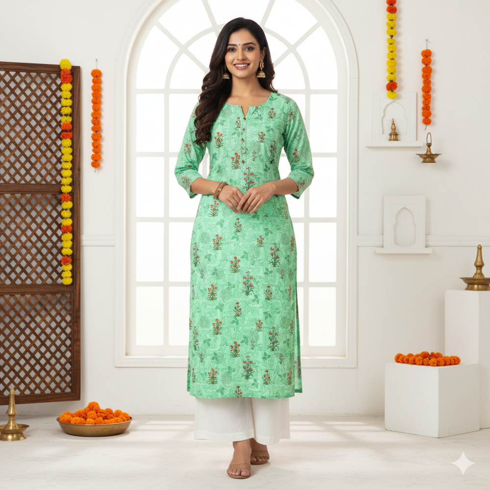 digital Floral Print Fabric green 