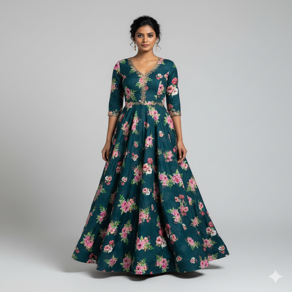  Viscose black Floral Fabric 