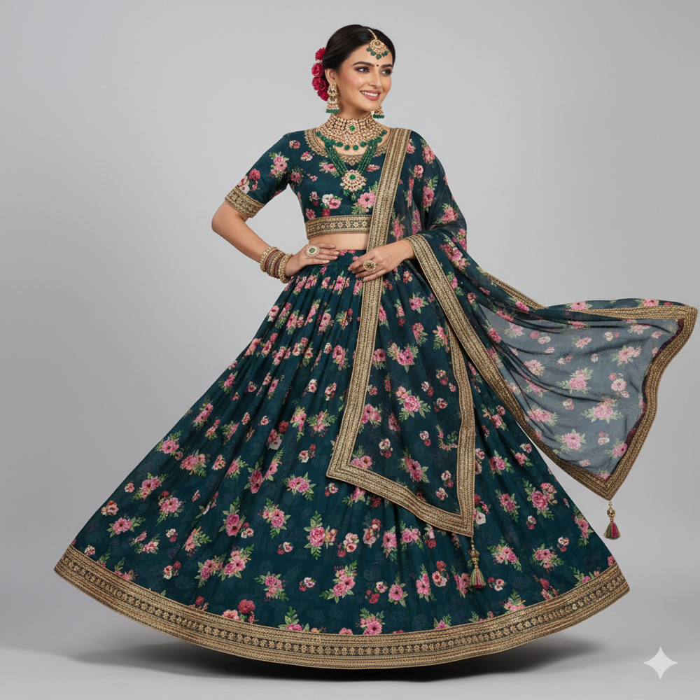  Viscose black Floral Fabric 