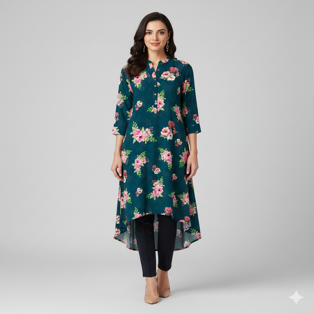  Viscose black Floral Fabric 