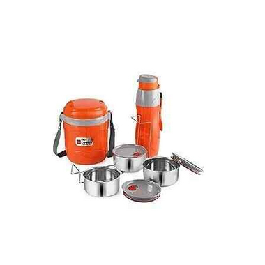 Stainless Steel Lunch Box - Color: Silver And Orange