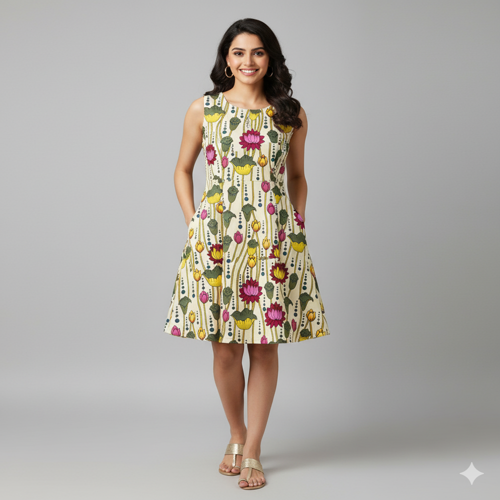  Lotus Print Fabric, Multicolour, Floral