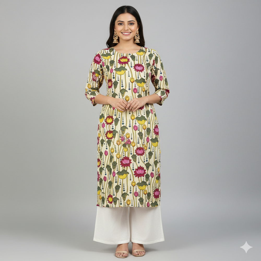  Lotus Print Fabric, Multicolour, Floral