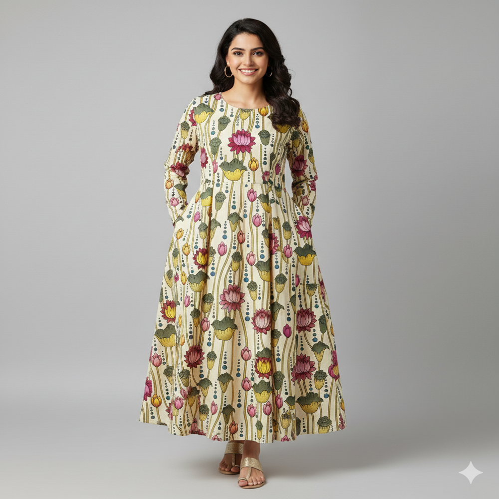  Lotus Print Fabric, Multicolour, Floral