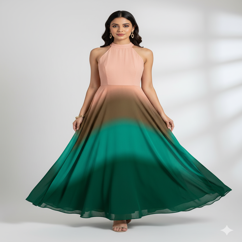 Viscose Green Color Gradient Fabric - Application: Garment Making