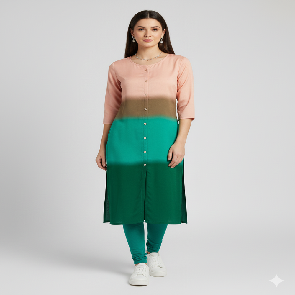 Viscose Green Color Gradient Fabric - Application: Garment Making