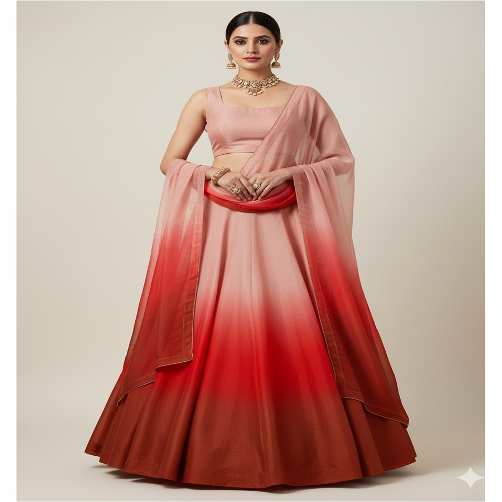 Satin Ombre Fabric Red to Black Gradient