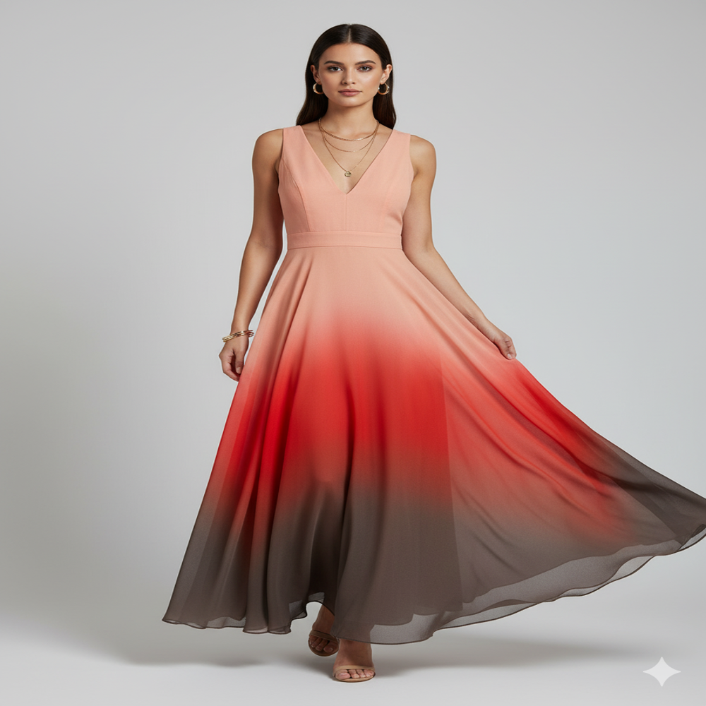 Satin Ombre Fabric Red to Black Gradient