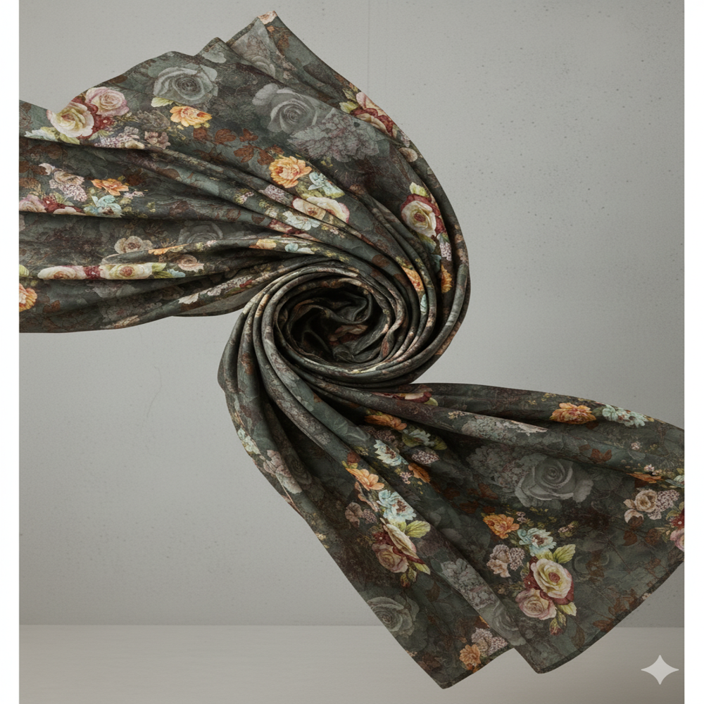 Viscose black Floral Fabric